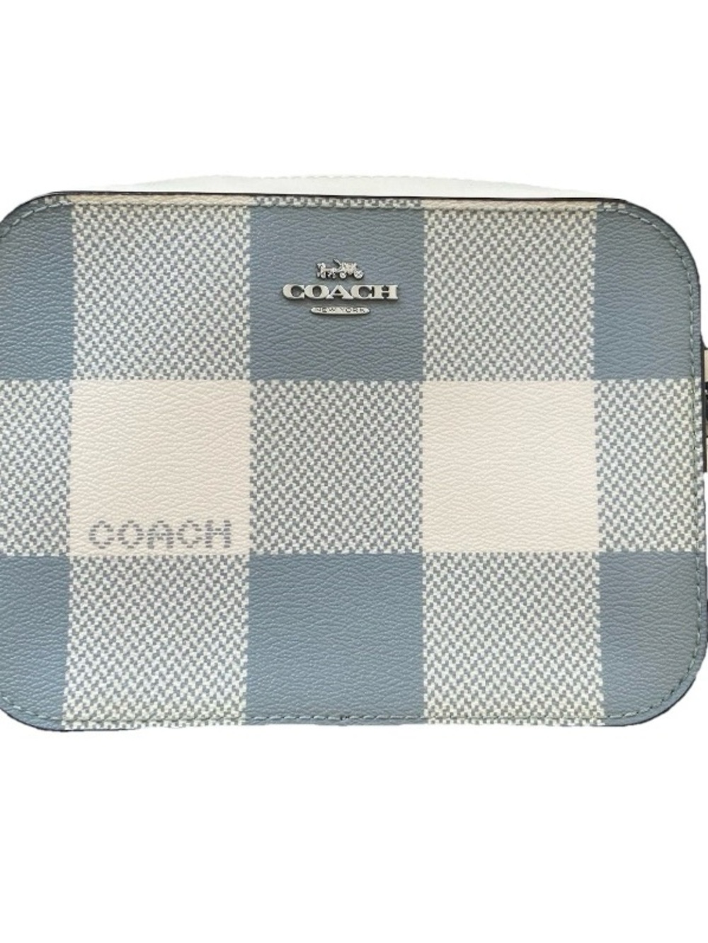 COACH Jamie Camera Bag in Grey & Off-White Plaid Print Coated Canvas (Crossbody)